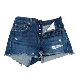 Levi’s 501 Denim Cutoff Shorts Womens High Rise Jean Distressed Medium Wash 27